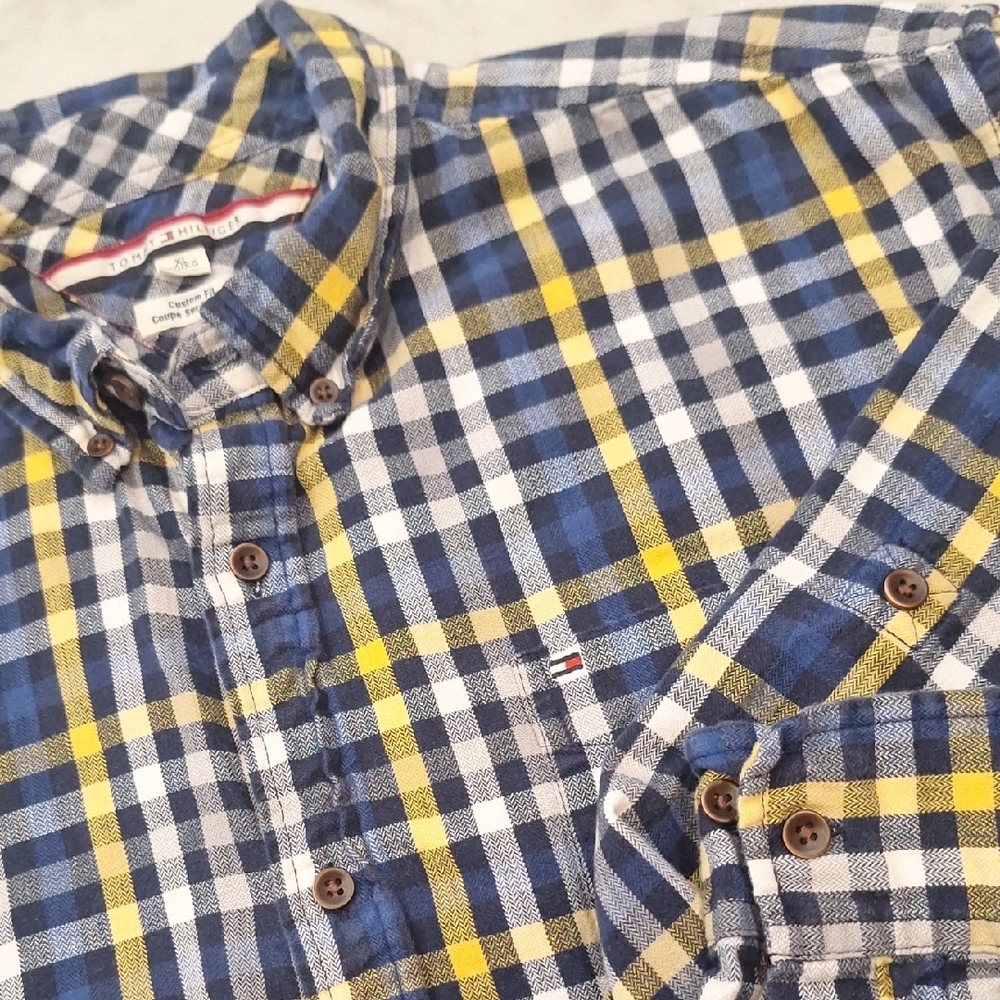 Tommy‎ Hilfiger Lt Weight Flannel Men's Blue Yellow Plaid Shirt ButtonDown Sz XL